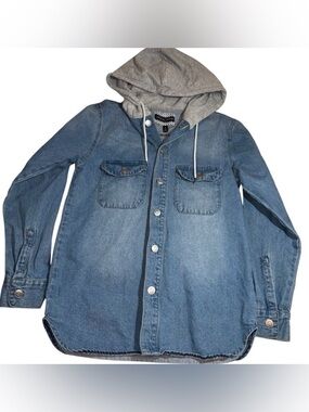 Alivia Ford Women’s Small Faded Denim Hooded Jacket/ Shirt With Gray Hood 2 pkts
